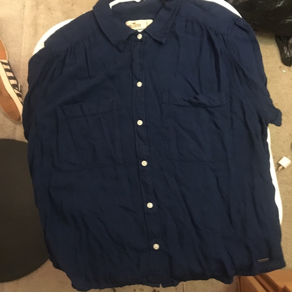 Navy button up top